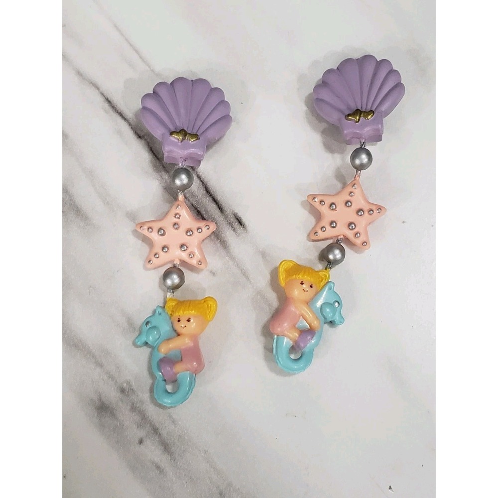 Vintage 1990 Polly Pocket Mattel Seashell Clip On 2.75" Earrings